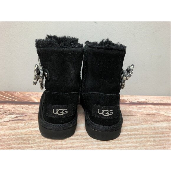UGG Black Suede w/Bows Boots Little Girls Baby 6/22 (9J84) - Picture 9 of 10